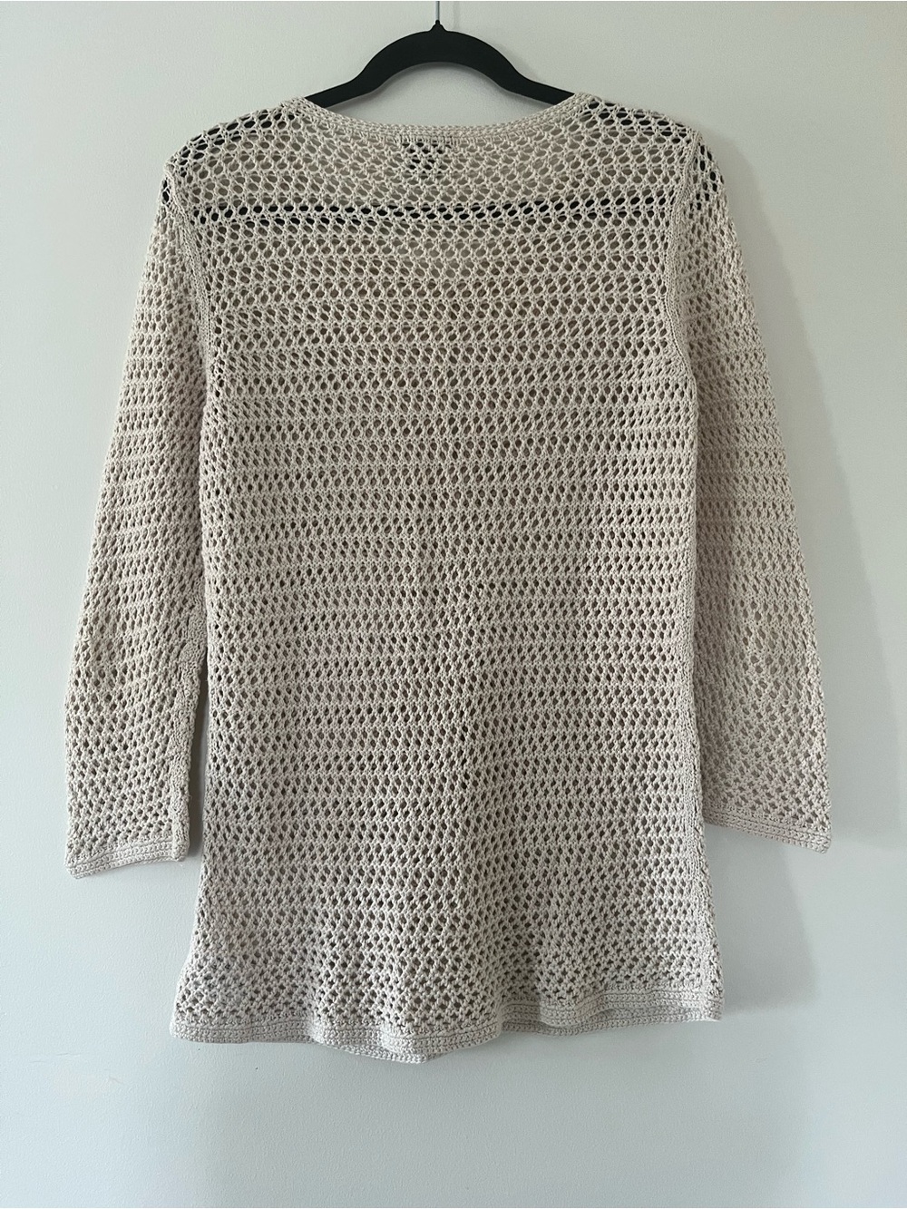 Beige 100% Cotton Crochet Knit Cardigan Large Coastal Grandma Beach Summer Boho - Picture 6 of 7